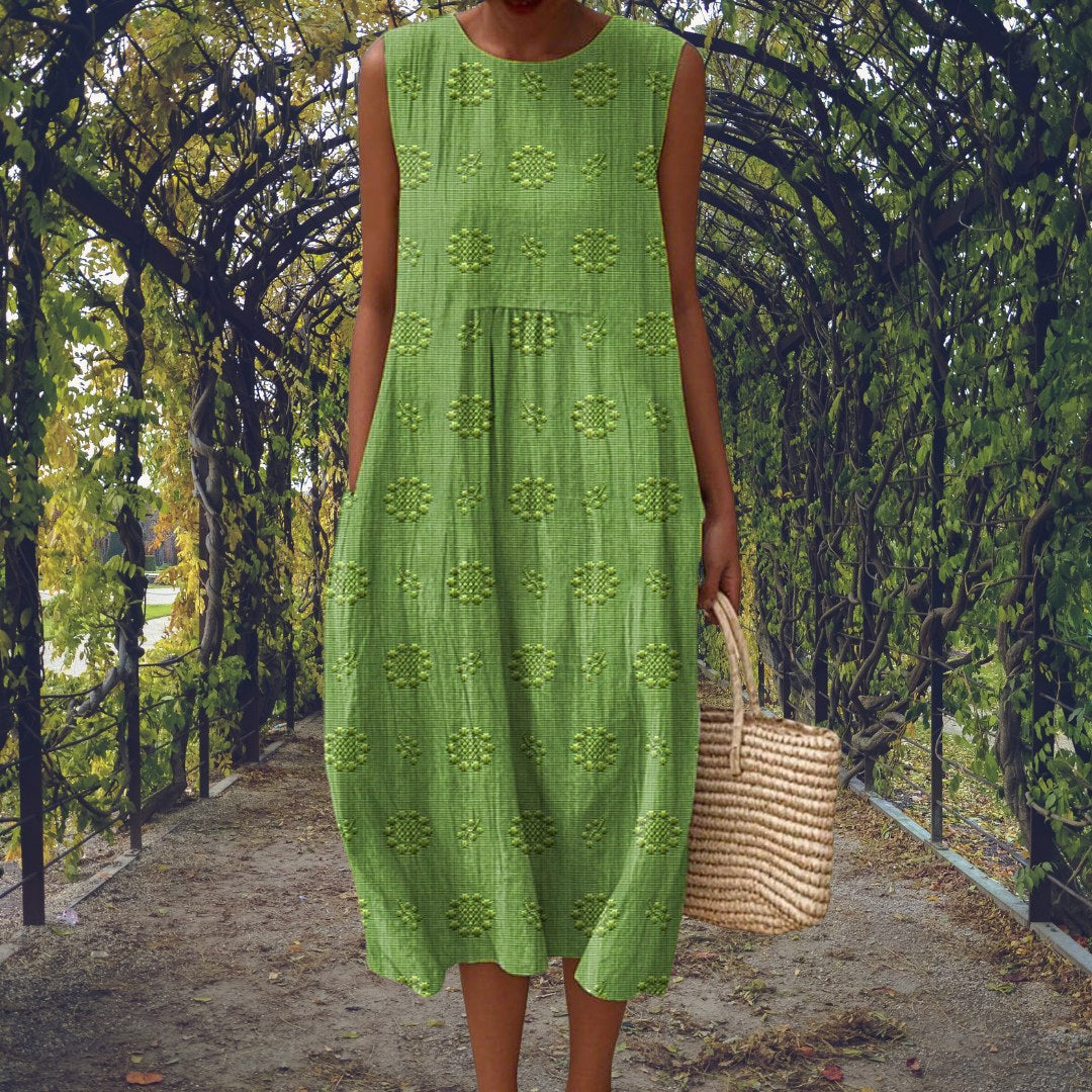 Charlotte | Women's Cotton Embroidered Sleeveless Midi Dress - Green