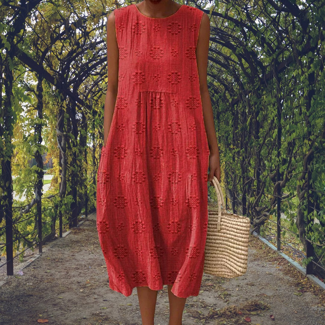 Charlotte | Women's Cotton Embroidered Sleeveless Midi Dress - Red