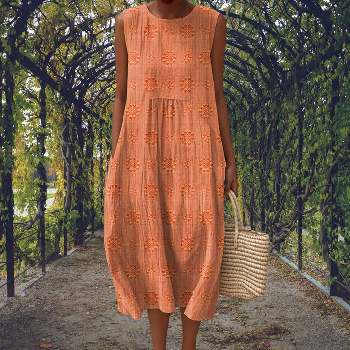Charlotte | Women's Cotton Embroidered Sleeveless Midi Dress - Orange