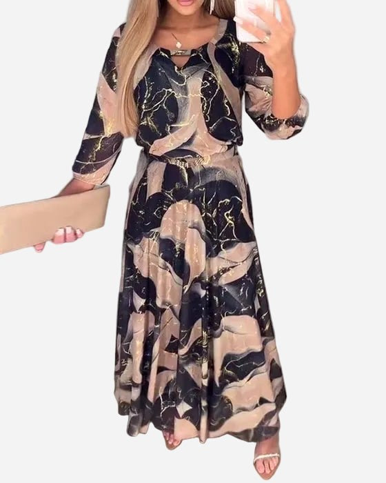 Charlotte | Women's Patterned Chiffon Dress, Three-Quarter Sleeve Dress | Animated Apparel
