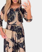 Charlotte | Women's Patterned Chiffon Dress, Three-Quarter Sleeve Dress | Animated Apparel