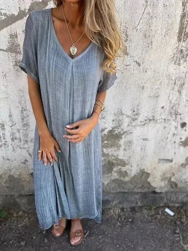 Charlotte | Women's V-Neck Short Sleeve Maxi Dress - grey