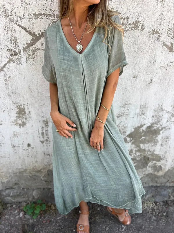 Charlotte | Women's V-Neck Short Sleeve Maxi Dress - peacock green