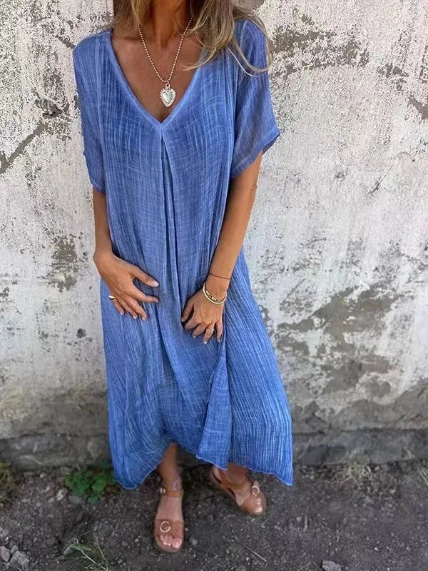 Charlotte | Women's V-Neck Short Sleeve Maxi Dress - Royal blue