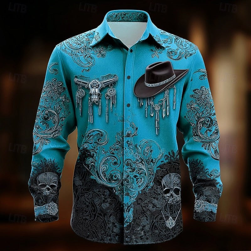 Chase | Men's Western Print Shirt, Halloween Statement Shirt | Animated Apparel | Blue