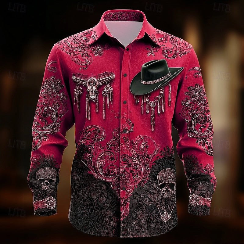 Chase | Men's Western Print Shirt, Halloween Statement Shirt | Animated Apparel | Rose Red