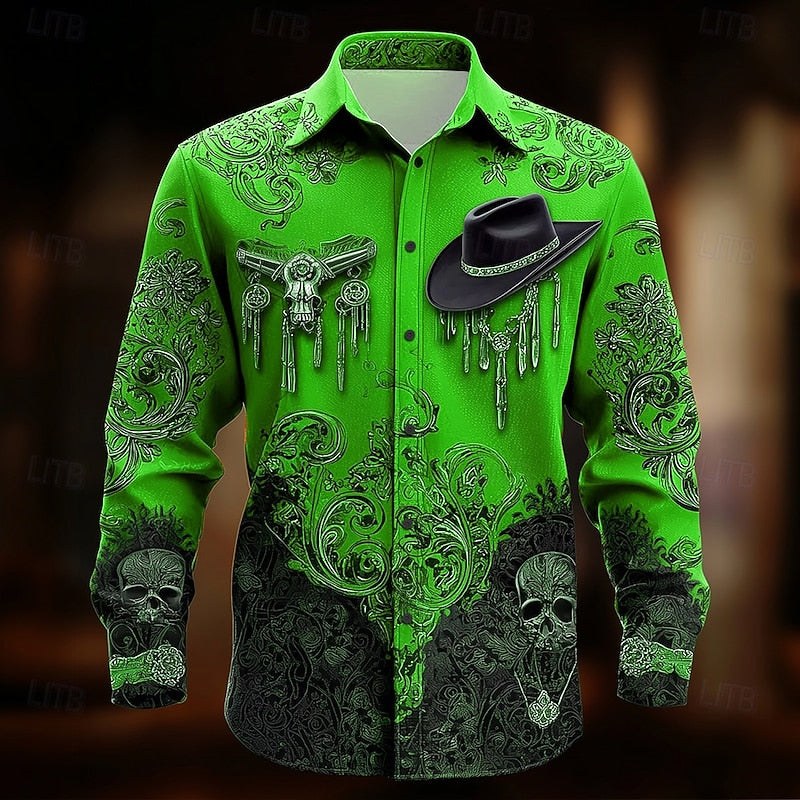 Chase | Men's Western Print Shirt, Halloween Statement Shirt | Animated Apparel | Green