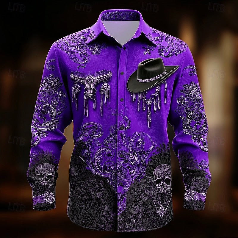 Chase | Men's Western Print Shirt, Halloween Statement Shirt | Animated Apparel | Purple