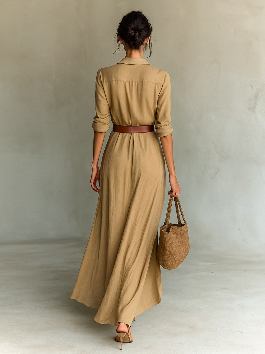 Claire | Women's Belted Long Sleeve Maxi Dress - Black