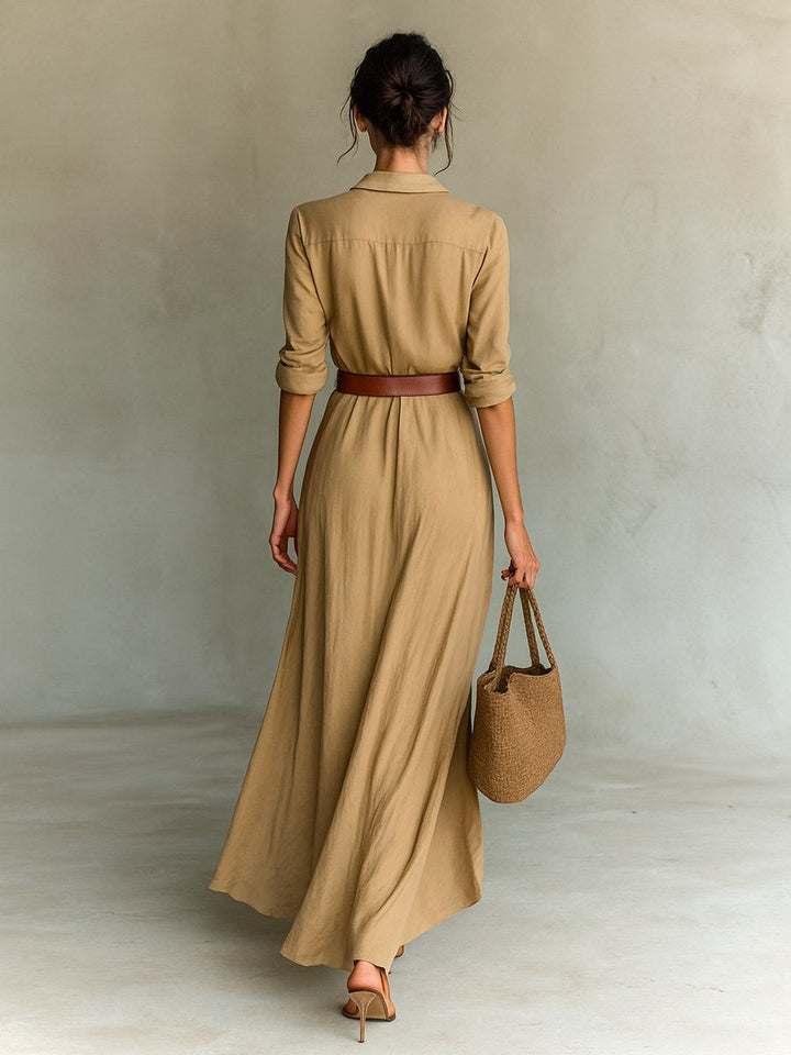 Claire | Women's Belted Long Sleeve Maxi Dress - Black