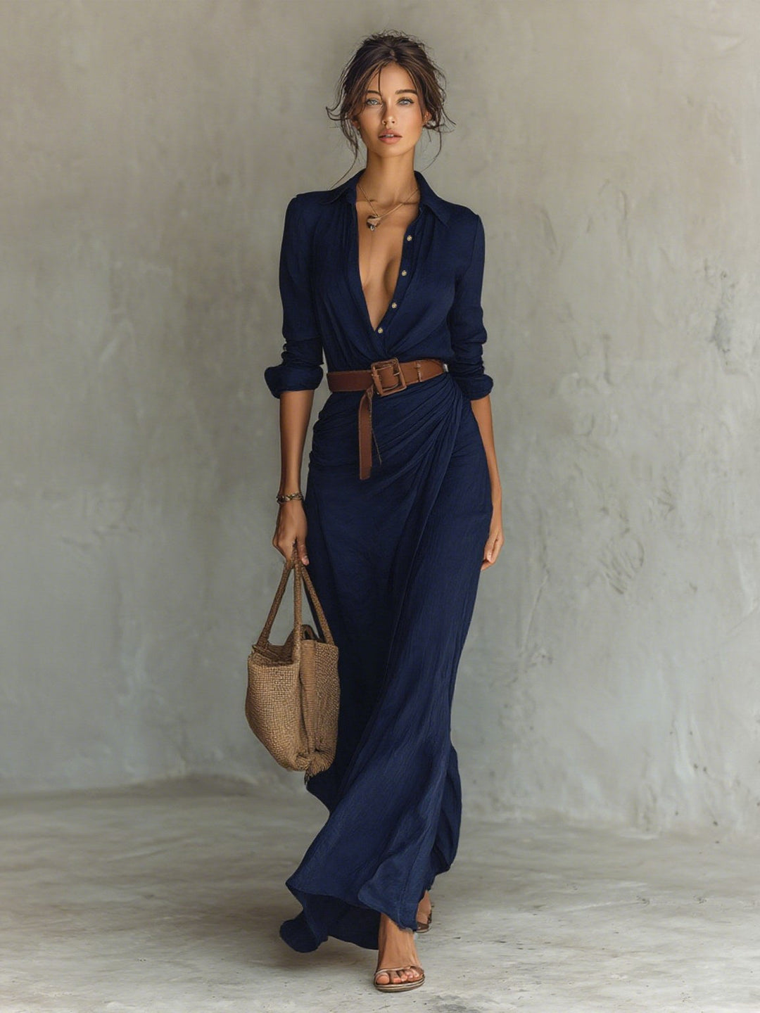 Claire | Women's Belted Long Sleeve Maxi Dress - image 5