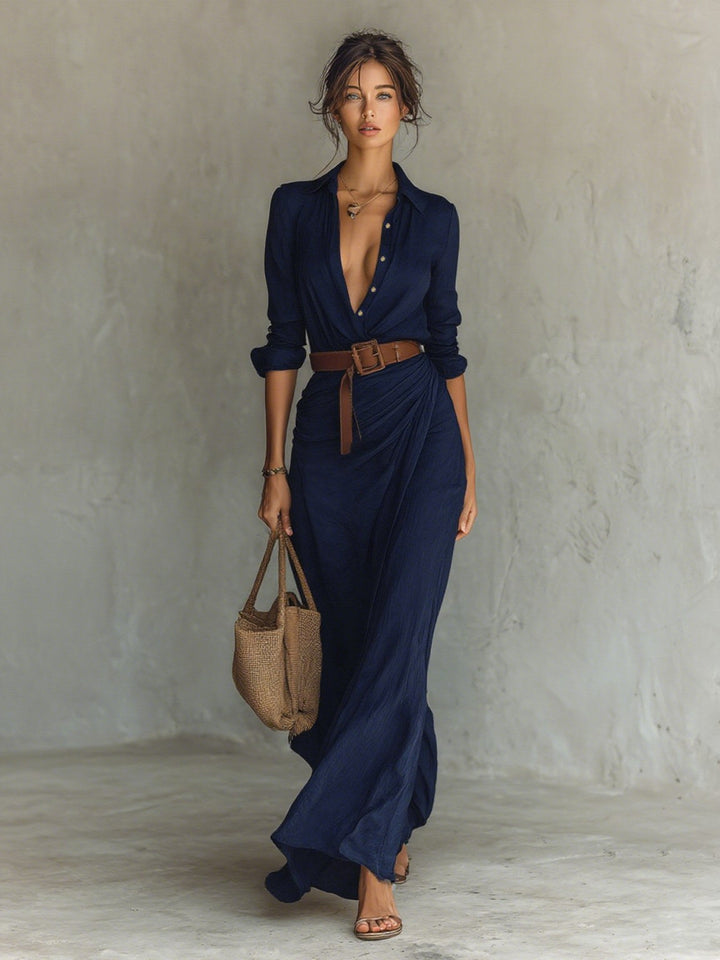 Claire | Women's Belted Long Sleeve Maxi Dress - image 5
