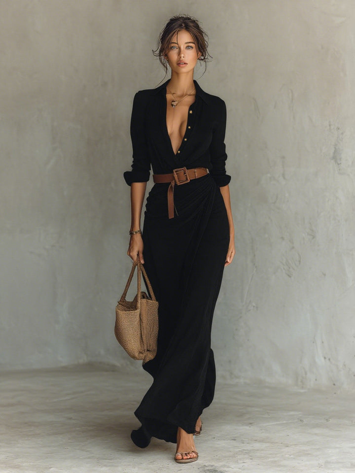 Claire | Women's Belted Long Sleeve Maxi Dress - image 7
