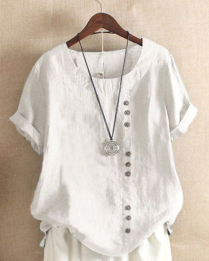 Claire | Women's Casual Linen Button-Front Tunic Top - White