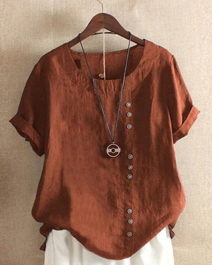 Claire | Women's Casual Linen Button-Front Tunic Top - Dark Green