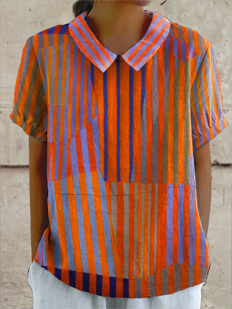 Claire | Women's Geometric Stripe Long Sleeve Shirt - Multicolor