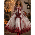 Claire | Women's Skeleton Print Maxi Dress, A-Line Floor-Length Dress | Animated Apparel | Red