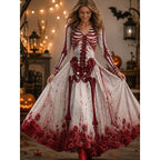 Claire | Women's Skeleton Print Maxi Dress, A-Line Floor-Length Dress | Animated Apparel | Red