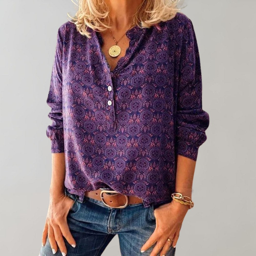 Clara | Women's Bohemian Print Blouse, Fluid Cut Shirt | Animated Apparel