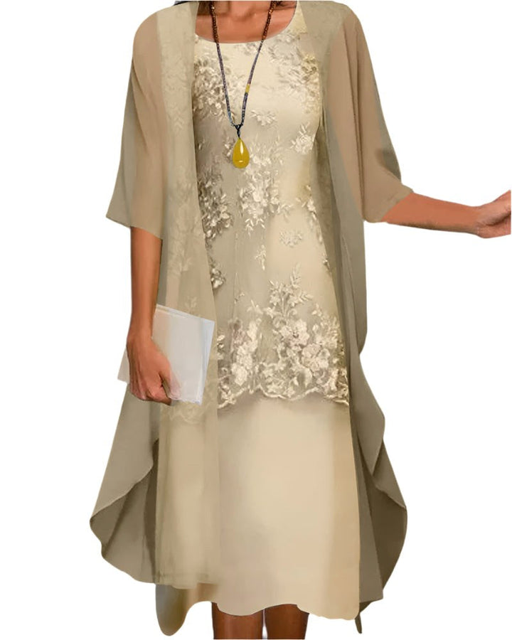 Clara | Women's Sheer Sleeve Flowing Midi Dress - Yellow