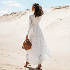 Clarissa | Women's Lace Long Sleeve Maxi Dress - White
