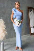 Claudine | Women's One-Shoulder Maxi Dress with Ruffled Detail, Fitted Evening Dress | Animated Apparel