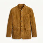 Clayton | Men's Single-Breasted Suede Blazer Jacket, Casual Smart Coat | Animated Apparel | Khaki