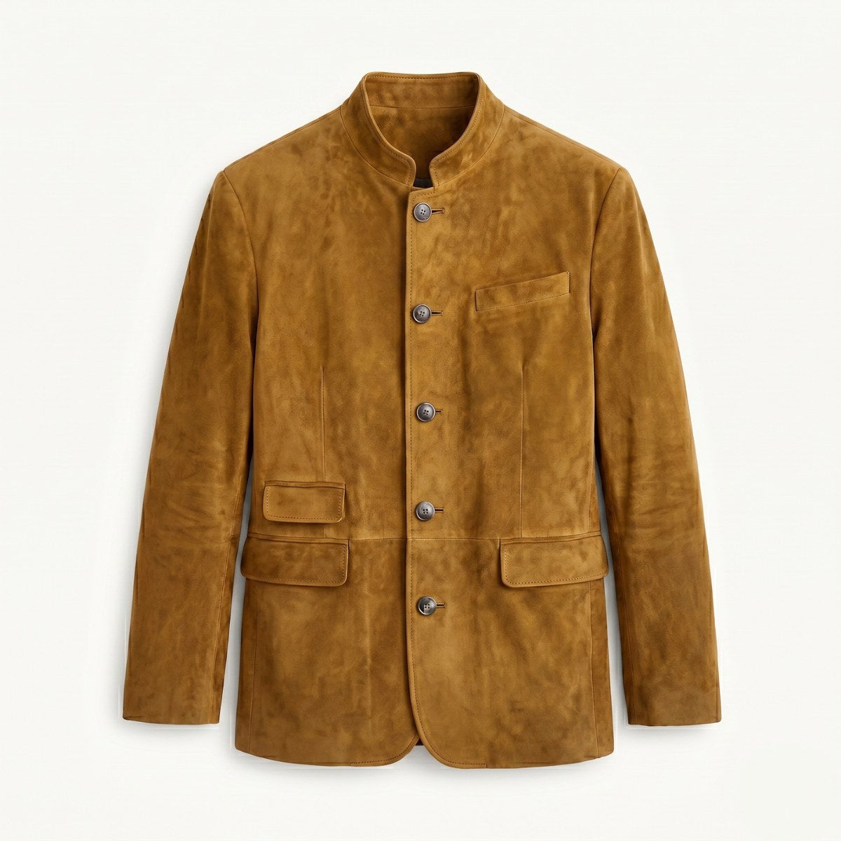 Clayton | Men's Single-Breasted Suede Blazer Jacket, Casual Smart Coat | Animated Apparel | Khaki