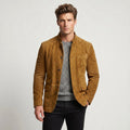 Clayton | Men's Single-Breasted Suede Blazer Jacket, Casual Smart Coat | Animated Apparel | Blue