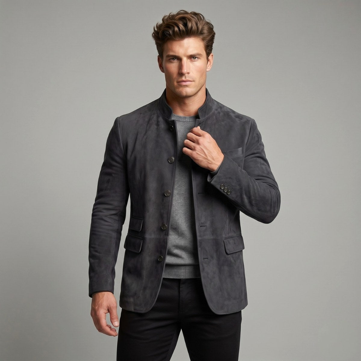 Clayton | Men's Single-Breasted Suede Blazer Jacket, Casual Smart Coat | Animated Apparel