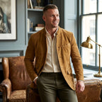 Clayton | Men's Single-Breasted Suede Blazer Jacket, Casual Smart Coat | Animated Apparel