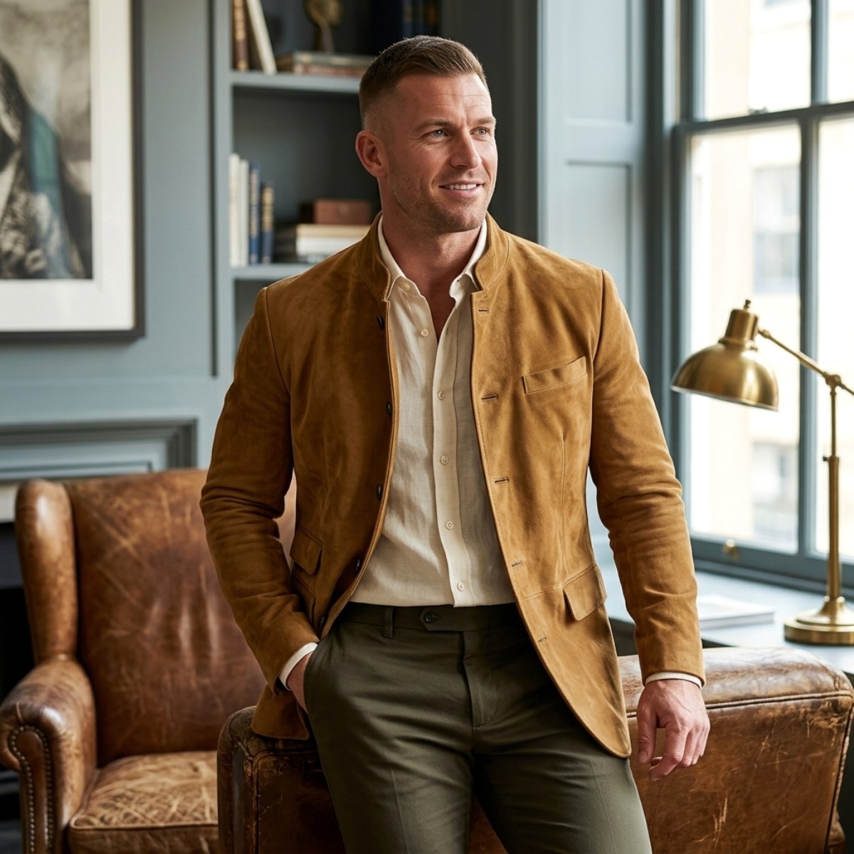 Clayton | Men's Single-Breasted Suede Blazer Jacket, Casual Smart Coat | Animated Apparel