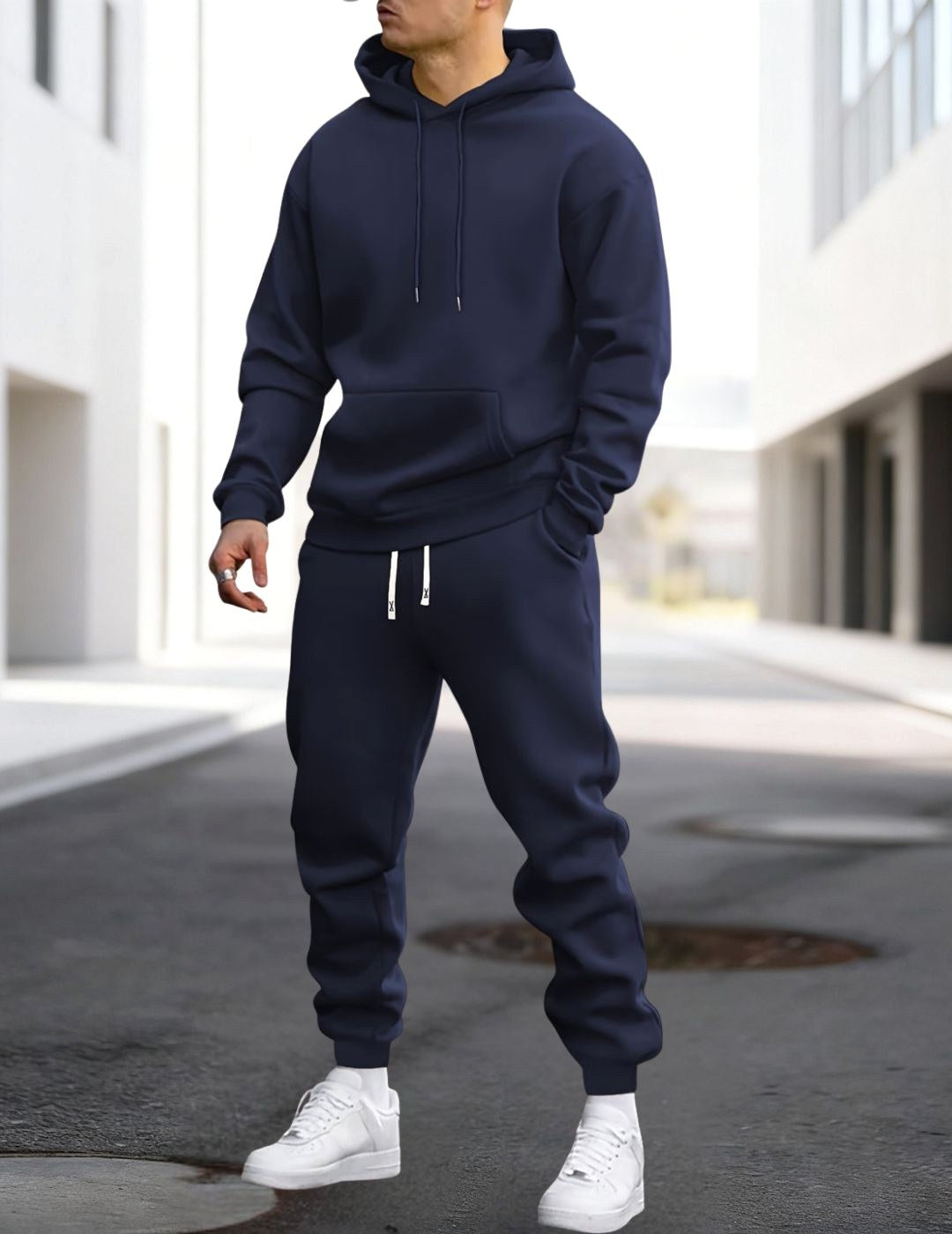 Clive | Men's Hooded Loungewear Set with Joggers, Comfortable Two-Piece Set | Animated Apparel | Donkerblauw