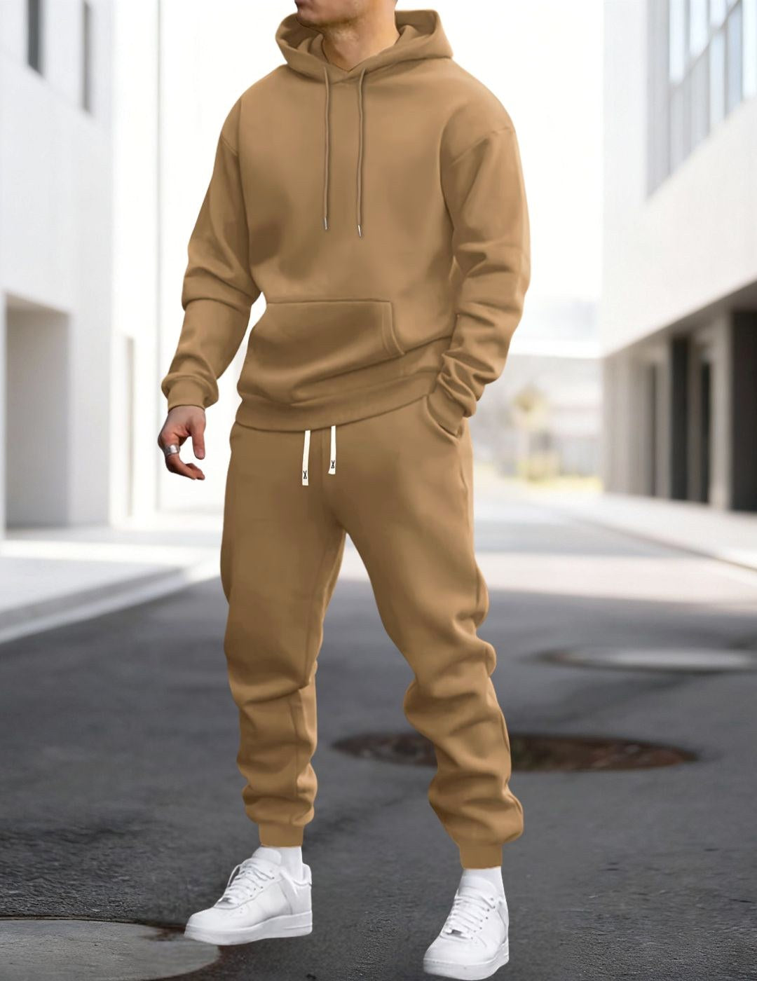 Clive | Men's Hooded Loungewear Set with Joggers, Comfortable Two-Piece Set | Animated Apparel | Khaki