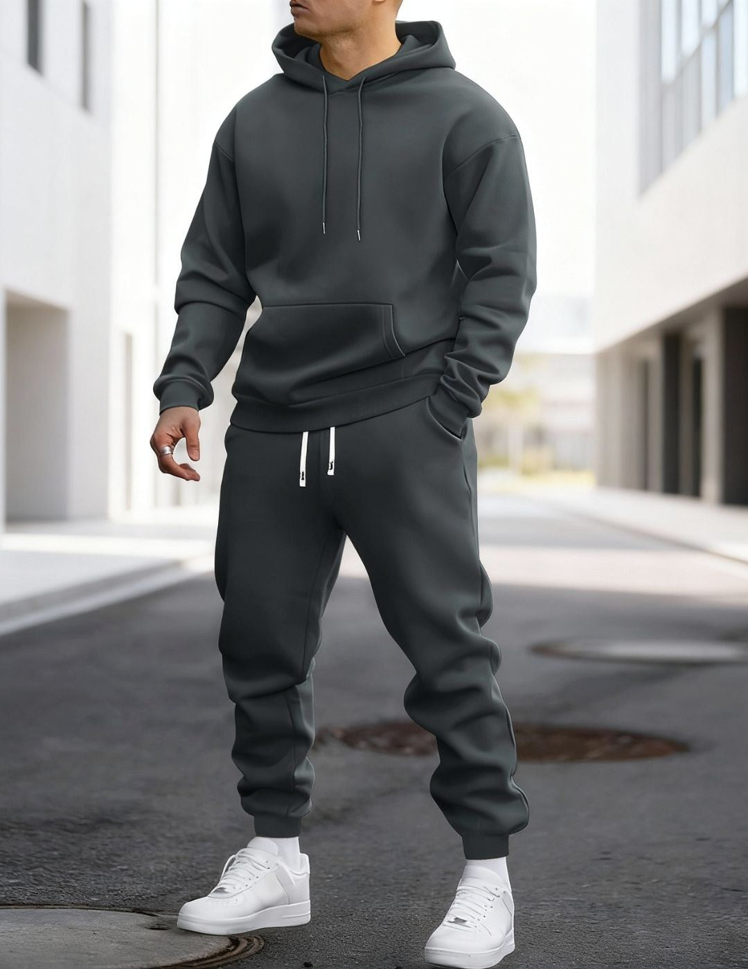 Clive | Men's Hooded Loungewear Set with Joggers, Comfortable Two-Piece Set | Animated Apparel | Donkergrijs