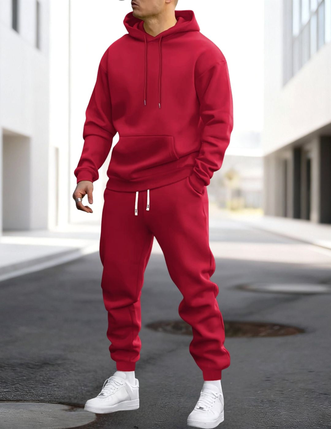 Clive | Men's Hooded Loungewear Set with Joggers, Comfortable Two-Piece Set | Animated Apparel | Rood
