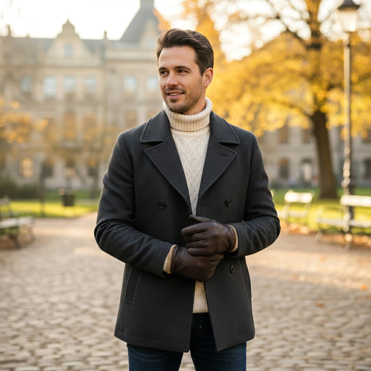 Cody | Men's Faux Leather Winter Driving Gloves, Wool-Lined Warm Gloves | Animated Apparel