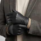 Cody | Men's Faux Leather Winter Driving Gloves, Wool-Lined Warm Gloves | Animated Apparel | Brown