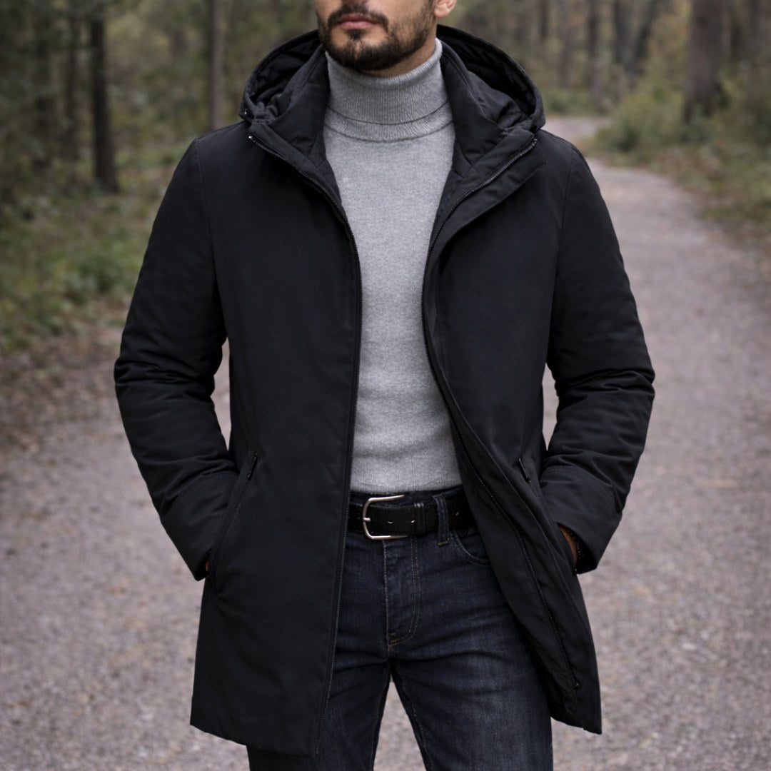 Cody | Men's Hooded Winter Coat, Weather-Resistant Autumn Coat | Animated Apparel | Black