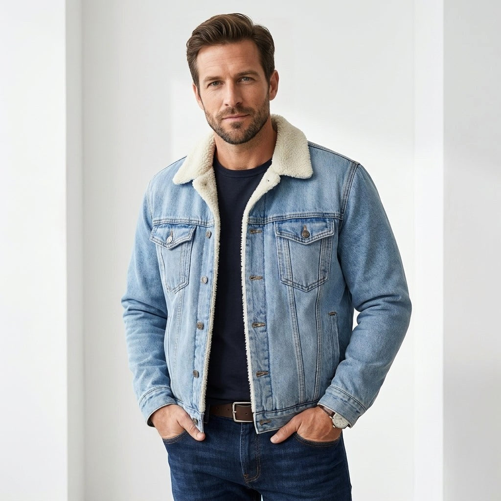 Ryan | Men's Denim Trucker Jacket with Fleece Lining, Insulated Winter Jacket | Animated Apparel