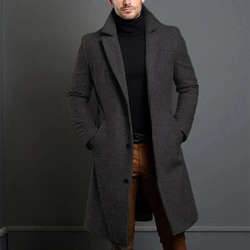 Cole | Men's Slim-Fit Long Overcoat, Tailored Autumn Coat | Animated Apparel | Black
