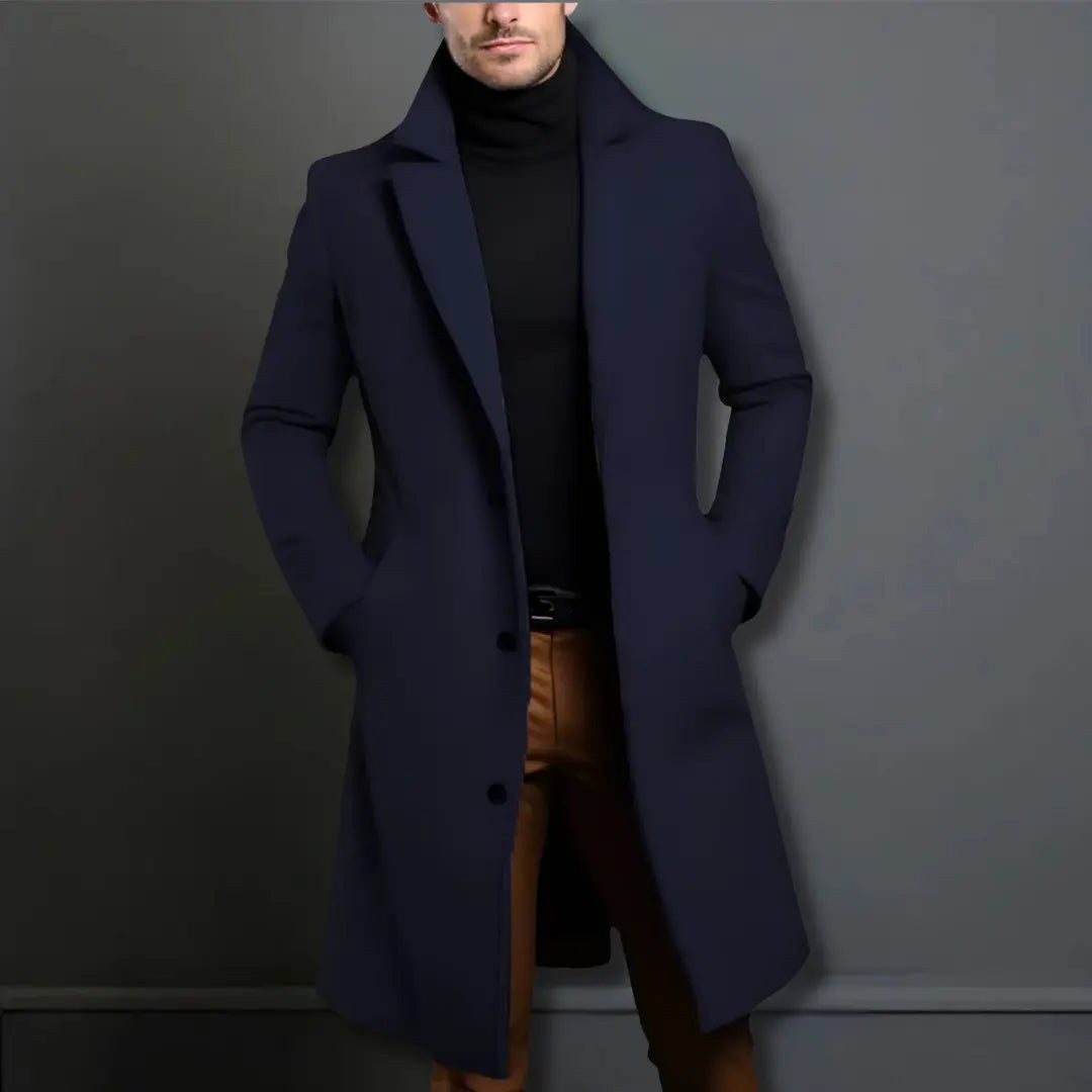 Cole | Men's Slim-Fit Long Overcoat, Tailored Autumn Coat | Animated Apparel