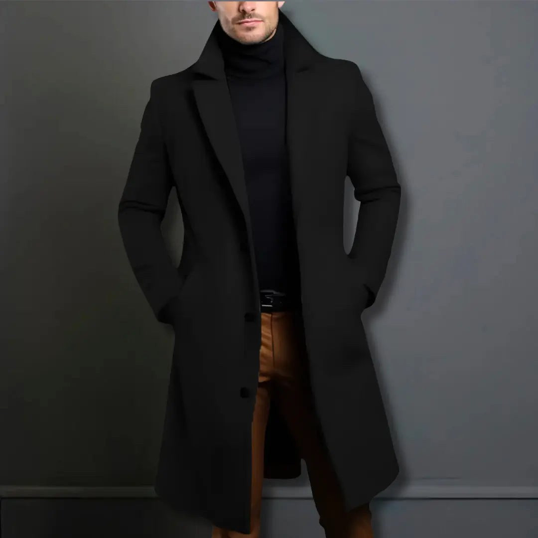 Cole | Men's Slim-Fit Long Overcoat, Tailored Autumn Coat | Animated Apparel