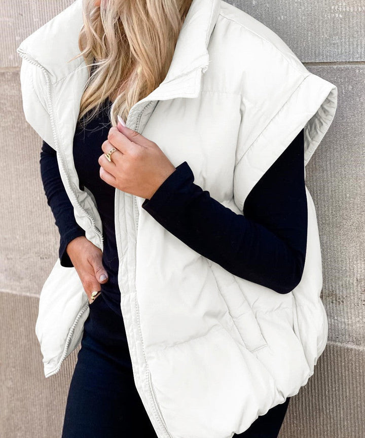 Colette | Women's Sleeveless Quilted Puffer Vest, Stand Collar Gilet | Animated Apparel | Black