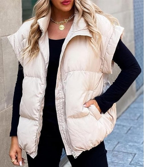 Colette | Women's Sleeveless Quilted Puffer Vest, Stand Collar Gilet | Animated Apparel
