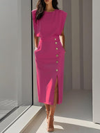 Colette | Women's Structured Midi Dress - Hot Pink
