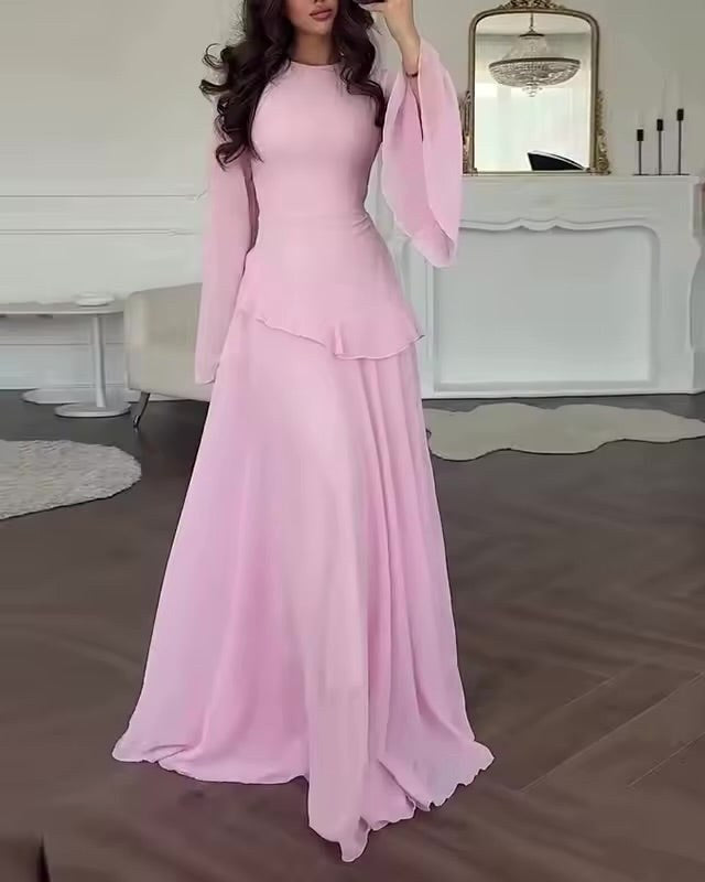 Colette | Women's Tiered Maxi Dress with Bell Sleeves, Formal Wedding Guest Dress | Animated Apparel | Burgundy