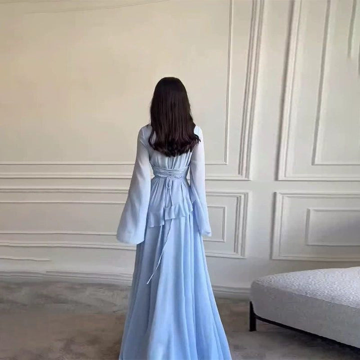 Colette | Women's Tiered Maxi Dress with Bell Sleeves, Formal Wedding Guest Dress | Animated Apparel | Light Yellow