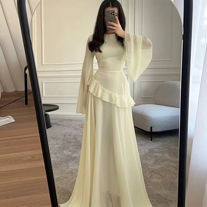 Colette | Women's Tiered Maxi Dress with Bell Sleeves, Formal Wedding Guest Dress | Animated Apparel | Pink