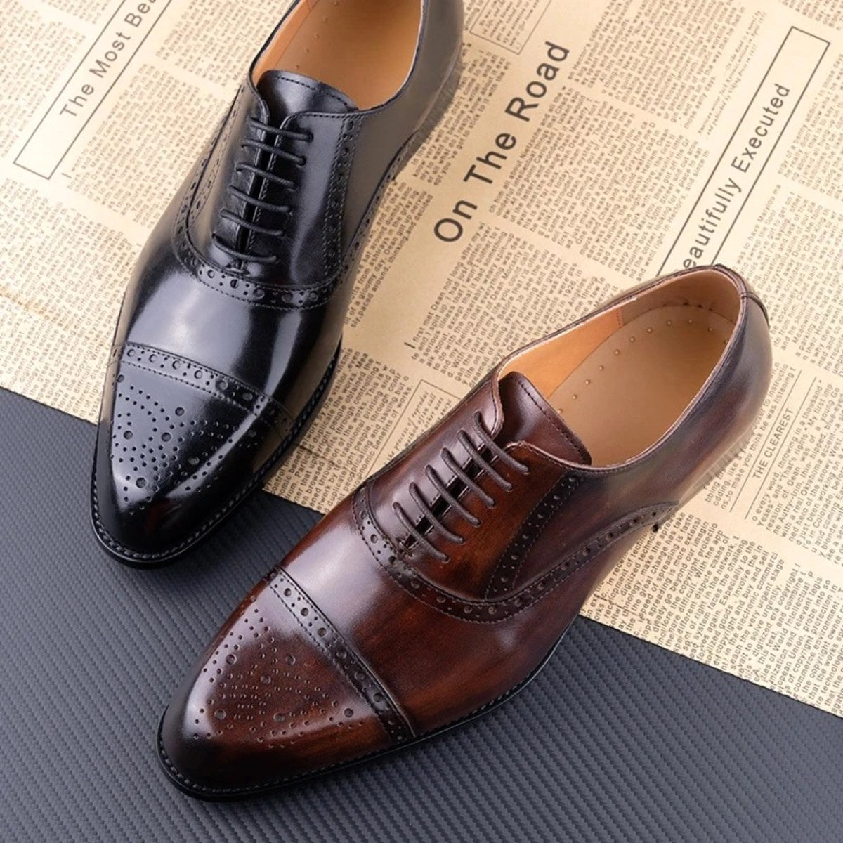Colin | Men's Leather Brogue Dress Shoes, Formal Cowhide Loafers | Animated Apparel